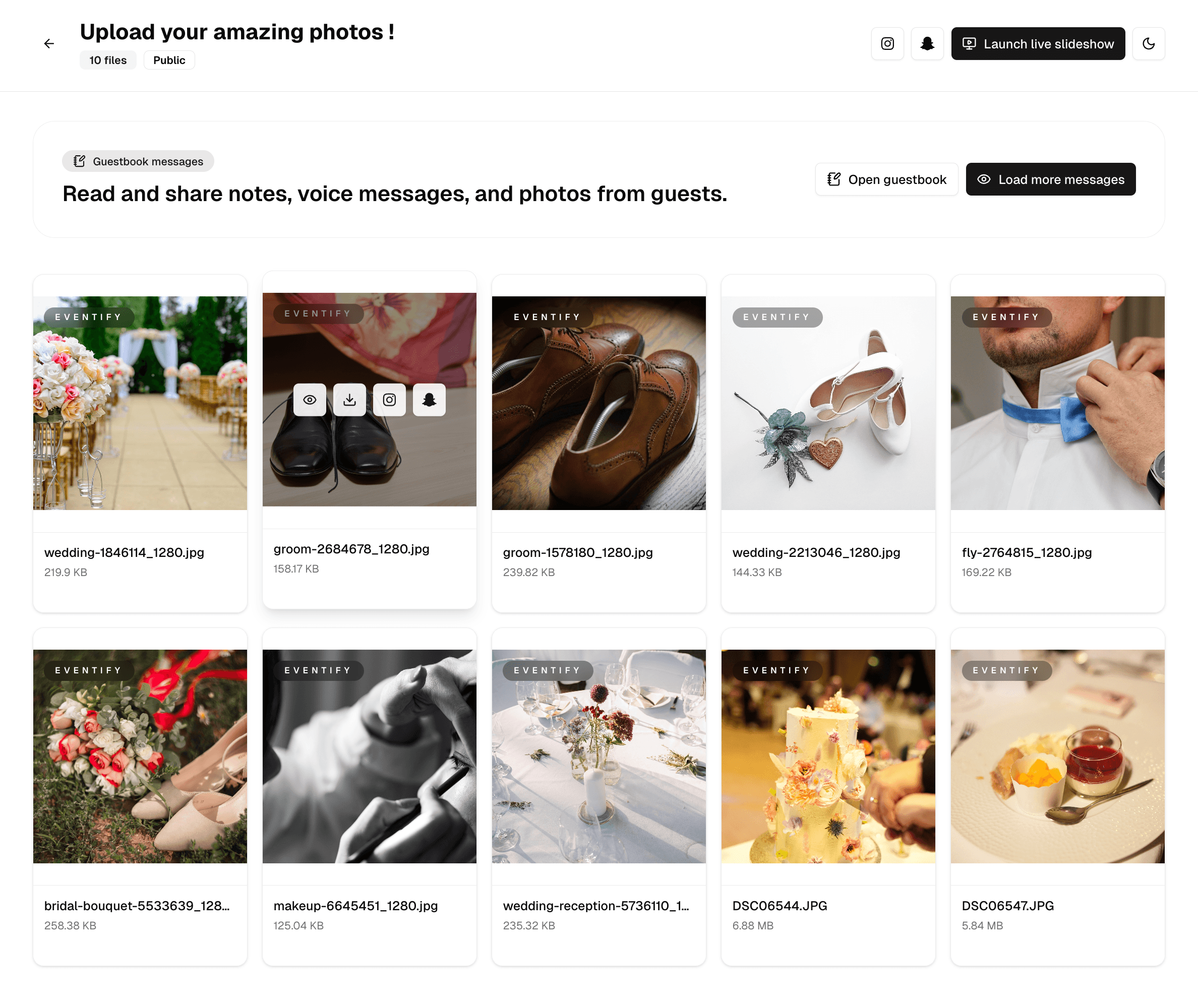 Grid of Eventify gallery tiles showing colourful memories